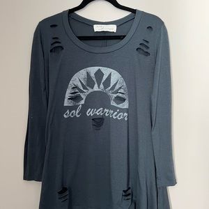 Long Sleeve Graphic T with Distressing